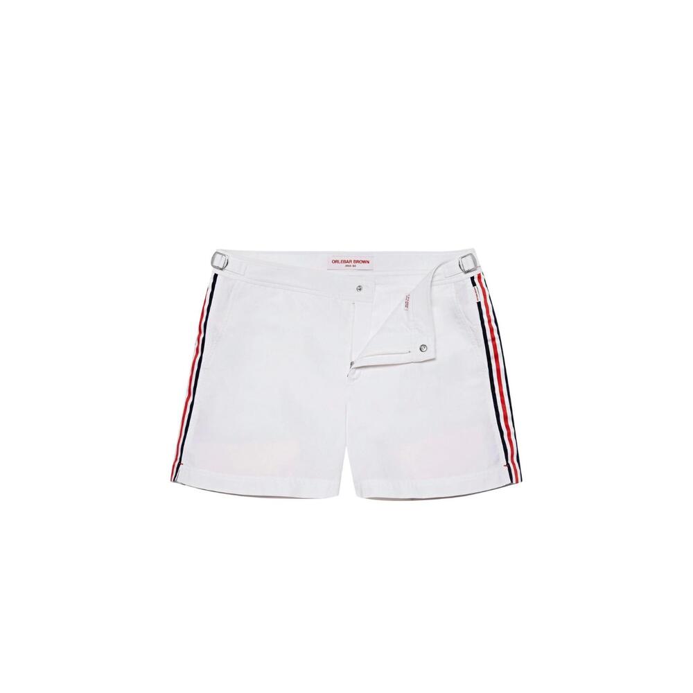 NEW ORLEBAR BROWN boy's beachwear russell tape stripe shorts in white